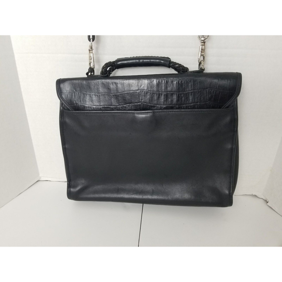Brighton briefcase Shoulder bag black woven leather Croc embossed turn lock - Picture 5 of 12